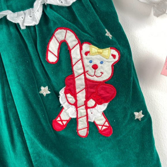 Vintage NEW Christmas Bear Velvet Jumper Baby Girls Size 6-9 Months - Picture 3 of 7